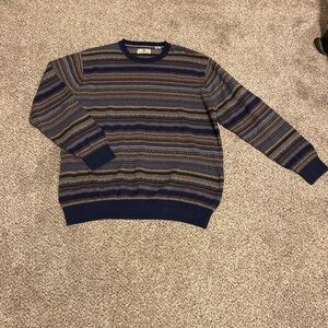 Men's Striped Crewneck Sweater in Blue and Brown